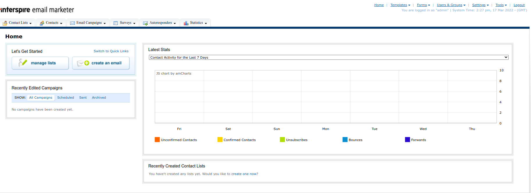 Interspire Email Marketer Home