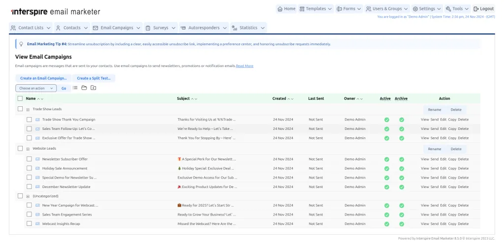View Email Campaigns - Folder View